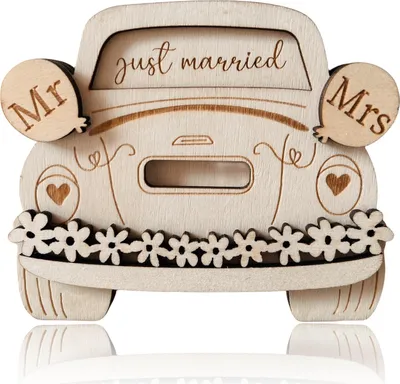 Produktbild von 1 PCS Geldgeschenk Hochzeit Geldgeschenke, Personalisiertes Hochzeitsgeschenk für Brautpaar, aus Holz Mr & Mrs Geld Geschenk mit Herz Auto, Geschenke aus Holz für Geburtstag Hochzeit Jubiläum.