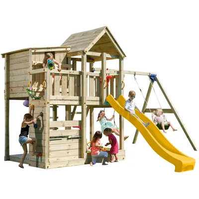 Produktbild von Spielturmking Spielturm PALAZZO mit Rutsche + Doppelschaukel - Gelb DH766