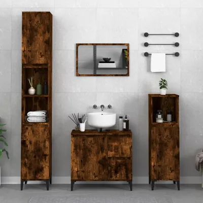 Produktbild von 3-tlg. Badmöbel-Set Räuchereiche Holzwerkstoff , Badezimmerschränke Design 2024