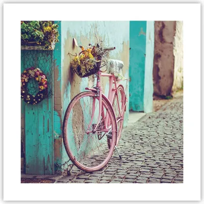 Produktbild von Poster - Poster ohne Rahmen - Rosa Fahrrad Vintage - 40x40 cm - Wand Bild - Wanddeko - Wandbilder - Kunstposter - Wandposter - Bilder - Kunstdruck - Wanddekoration - Wandbild - P2XAC40x40-4471