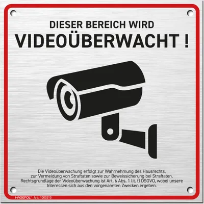 Produktbild von HAGEFOL® Schild Videoüberwachung 15x15 cm, mit DSGVO Hinweis, inkl. 4 Bohrlöcher