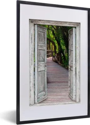 Produktbild von MuchoWow® Gerahmtes Poster Brücke - Wald - Aussicht 40x60 cm - Poster mit Schwarzem Bilderrahmen Wandposter Rahmen Foto Bilder - Poster in Rahmen