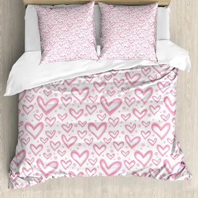 Immagine prodotto di Set copripiumino ABAKUHAUS Vintage Valentine, motivo pastello con cuori e cerchi, 155 x 220 cm + 80 x 80 cm, rosa pallido