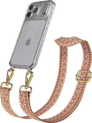 Obrázok produktu pre EAZY CASE reťaz na mobilný telefón - Nastaviteľný popruh kompatibilný s Apple iPhone 17 Pro Max, šnúrka na mobilný telefón s priehľadným silikónovým krytom, popruh v oranžovej farbe