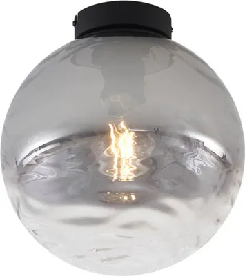 Produktbild von QAZQA - Design Deckenleuchte I Deckenlampe I Lampe I Leuchte Schwarz mit Rauchverlauf Glas - Pillon I Wohnzimmer I Schlafzimmer - Kugel I Kugelförmig - LED geeignet E27