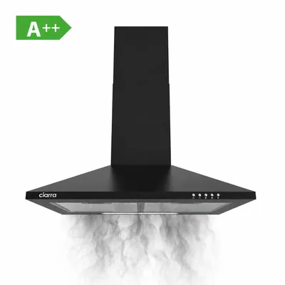 Immagine prodotto di CIARRA Cappa Aspirante 60 cm, A++, 370 m³/h, Cappa a Parete Nera, Aspirante e Filtrante, 3 Velocità, LED, Filtro a Carboni Attivi Incluso, Immagine generata dall'IA