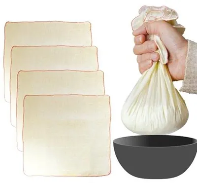 Produktbild von Käse-Tuch mit Zugband, wiederverwendbares Käsetuch aus unbleichtem 100% Baumwollstoff, 4 Stück 50x50cm Nussmilch-Beutel für das Filtern von Lebensmitteln (50x50cm (4 Pico))