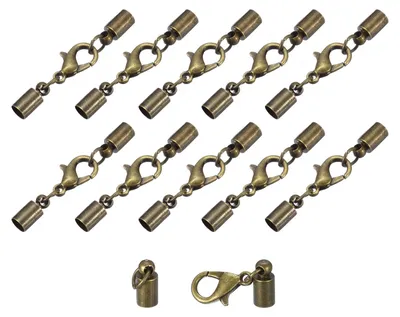 10 Sets Leder-Kordel-Endkappen 4 mm mit Karabiner, Bronze