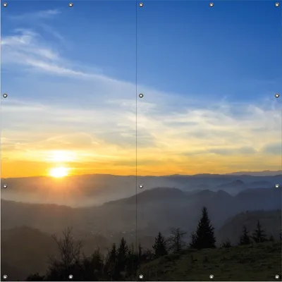 Produktbild von Wallario Outdoor-Poster für Garten oder Balkon, Motiv Sonnenaufgang über dem Schwarzwald, in ca. 180 x 180 cm