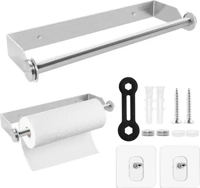 Produktbild von Famanu Küchenrollenhalter ohne Bohren - Wandmontage, Edelstahl, Silber