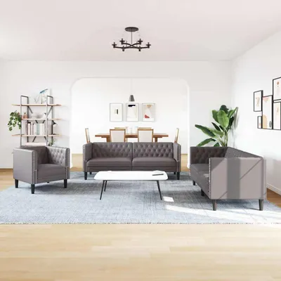 Immagine prodotto di vidaXL Set di divani Chesterfield a 3 pezzi in Pelle finta grigia