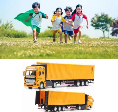 Produktbild von Ziehen Sie Container-LKW-Spielzeug hochsimuliertes Kunststofflegierungsmodell für Jungen-Mädchen-Kind-Geschenk-Gelb zurück