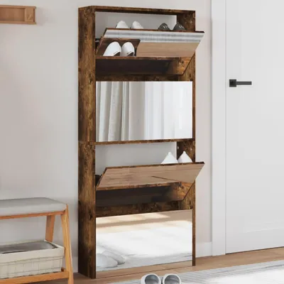 Obrázek produktu pro Botník čtyřpatrový zrcadlo bílý 63 x 17 x 134 cm Kouřový dub