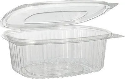Produktbild von Starpak 50 Feinkost- und Salatschalen mit Klappdeckel, R-PET oval 750 ml 6,2 cm x 14,4 cm x 17,5 cm klar | Folie (50 Stück)