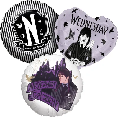 Produktbild von Wednesday 3er-Set Folienballons Ø45 cm Heliumballon Kindergeburtstag Halloween