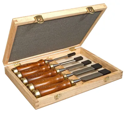 Image de Coffret de 5 Ciseaux à Bois - Manche en bois Vernis - Lame en Acier Chromé - STANLEY, 2-16-217