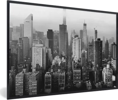Produktbild von Poster mit Rahmen - Skyline von New York - schwarz und weiß - 30x20 cm - Poster mit zchwarzem Bilderrahmen