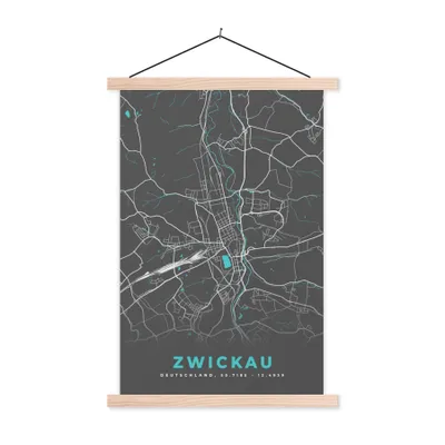 Produktbild von MuchoWow® Textilposter Deutschland - Blau - Zwickau - Stadtplan - Karte 40x60 cm mit holzfarbenen Rahmen - Poster