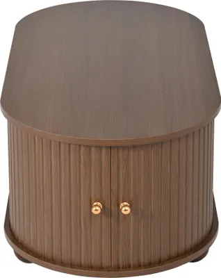 Produktbild von Merax Couchtisch Oval mit Rollschiebetüren, Beistelltisch mit Stauraum,  Wohnzimmertisch in Holzoptik, Stabil Minimalistisch aus MDF, Walnuss
