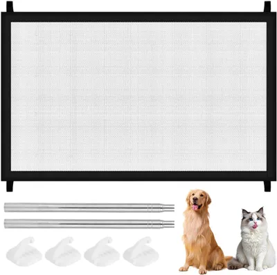 Image de Barrière de sécurité pour escaliers, sans perçage, en nylon, 110 x 72 cm, pour chiens et enfants