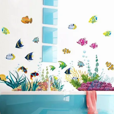 Image de Autocollant mural « Monde sous-marin coloré » 130 x 42 cm pour chambre d'enfant