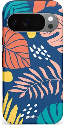 Productafbeelding van Casetastic hoesje geschikt voor Google Pixel 10 Pro / Google Pixel 10 - Dubbellaagse bescherming - Zwoele avond - Fashion Case - Donkerblauw Perzik Goud Koraal
