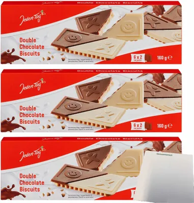 Produktbild von Jeden Tag Double Chocolate Biscuits 3er Pack (3x160g Packung) + usy Block