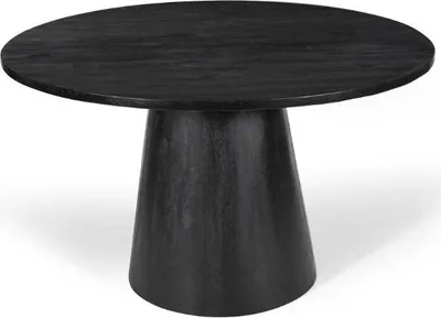 Image de Table de salle à manger ronde Tommy 130 cm en métal structuré noir et bois de manguier exotique