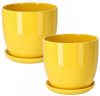 Image de KOTARBAU® : Pot en céramique pour plantes d'intérieur, pot de culture, diamètre 13 cm, jaune, lot de 2