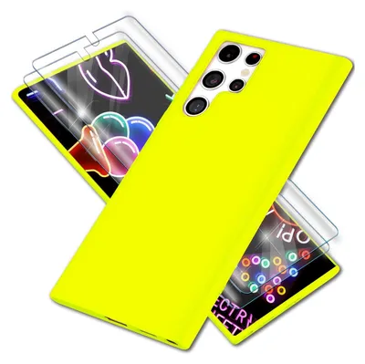 Produktbild von Bunte Neon Silikon Hülle für Samsung Galaxy S23 Ultra, 2x Displayschutz Gelb