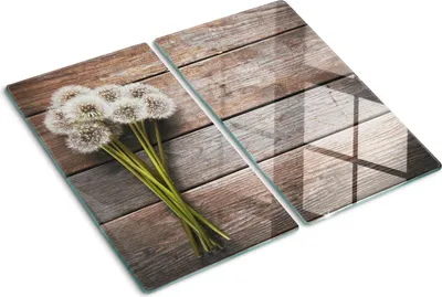 Obrázok produktu pre Sklenená ochranná doska – Kryt varnej dosky – Kryt na indukčnú dosku – 2x30x52 cm  – Rýchle čistenie – Tvrdené sklo – Púpavy na doskách