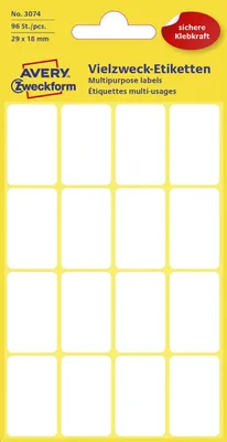 Produktbild von Avery Mini-Organisations-Etiketten, weiß, 29 x 18 mm, permanent, Selbstklebeeticket, Weiß, Papier, Rechteck, 2,9 cm, 1,8 cm