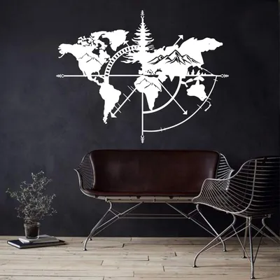 Produktbild von Metall Weltkarte Wandkunst Weltkarte Berge 3D Wand Silhouette Metall Wanddekoration Home Office Schlafzimmer Wohnzimmer Dekoration (Schwarz, 40" B x 30" H / 101x76cm) - Weiß / 40L" x 30W"