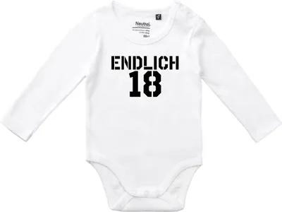 Produktbild von Huuraa Baby Body Endlich 18 Schriftzug 68 White  Baumwolle Fairtrade Langarmbody Geschenkidee