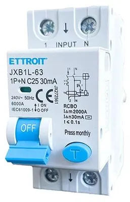 Obrázok produktu pre Prúdový chránič ETTROIT 1P+N, menovitý prúd 25 A