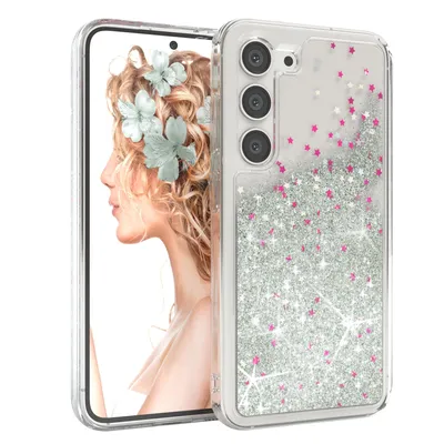 Produktbild von EAZY CASE - Glitzer Hülle kompatibel mit  Samsung Galaxy S23 Glitzer Schutzhülle, Soft Case, Backcover Transparent mit Motiv