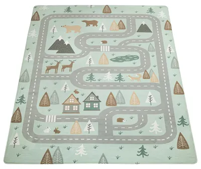 Produktbild von Paco Home Kinderteppich Teppich Kinderzimmer Mädchen Jungs Straße Bär Elch Bäume Häuser 155x230 cm