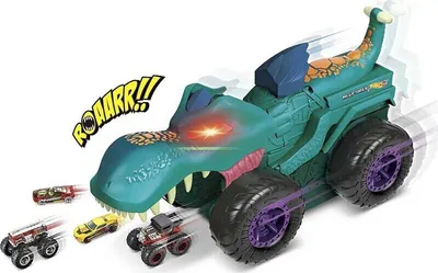 Immagine prodotto di S Hot Wheels Monster Truck Mega Wrex, 'mangia e digerisce' Hot Wheel Cars, con luci e suoni, giocattolo per auto, giocattolo da 4 anni, GYL13, singolo