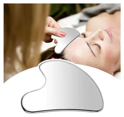 Produktbild von Gua Sha aus Edelstahl zur Reduzierung von Doppelkinn - Massage- und Formungswerkzeug für Gesicht, Nacken und Schultern