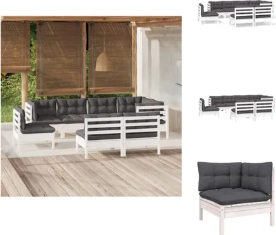 Produktbild von vidaXL 8-tlg. Garten-Lounge-Set mit Kissen Weiß Kiefer Massivholz -  Gartenmöbel-Sets