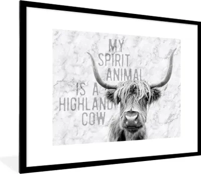 Produktbild von MuchoWow® Gerahmtes Poster Schottischer Highlander - Zitat - Marmor 80x60 cm - Poster mit Schwarzem Bilderrahmen Wandposter Rahmen Foto Bilder - Schlafzimmer-Dekorationen - Fotoposter