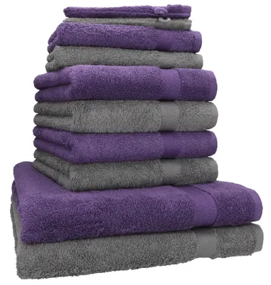 Produktbild von Betz 10-tlg. Handtuch-Set PREMIUM 2 Duschtücher 4 Handtücher 2 Gästetücher 2 Waschhandschuhe  Farbe: lila & anthrazit