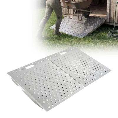 Produktbild von Schwellenrampe 2er Set - Rollstuhlrampe/Auffahrrampe - 75 x 61,7 cm - Bis 16,5 cm Höhe - 340,2 kg Traglast - Rutschfestes Aluminium - Für Türschwelle & Bordsteine