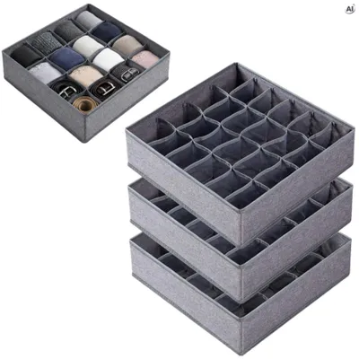 Produktbild von Schubladen Organizer 3er Set – Aufbewahrungsboxen für Socken & Unterwäsche – Kleiderschrank Organizer