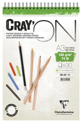 Obrázok produktu pre Clairefontaine Cray'On Wirebound Pad Skicár 30 A3 160 g