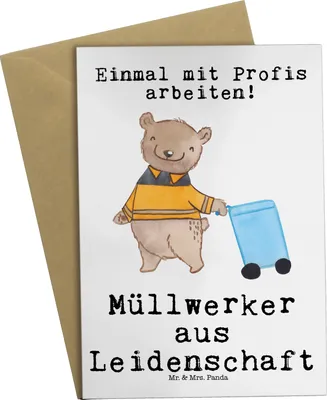 Produktbild von Mr. & Mrs. Panda Grußkarte Müllwerker Leidenschaft - Weiß - Geschenk, hochzeitskarten, Müllmann, Witzig, einladungskarten, Grußkarten, Lustig, Spruch, osterkarten