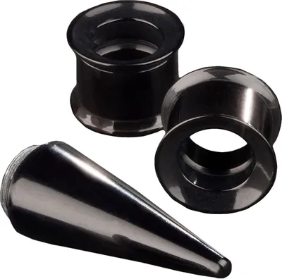 Produktbild von viva-adorno 3er Set 5mm Acryl Dehnungsset 1 Dehnungsstab + 2 Flesh Tunnel Plug Innengewinde schwarz weiß Größe 3 - 18mm EX9, schwarz