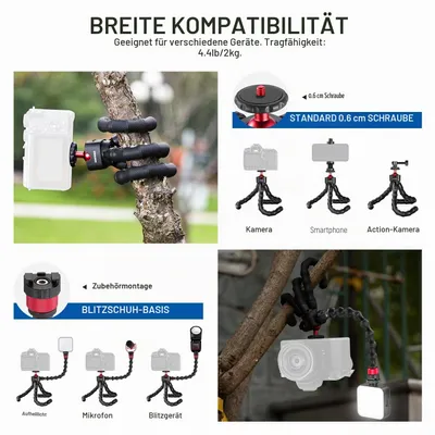 Productafbeelding van NEEWER T91 Flexibel statief met 2 verstelbare armen, reisstatief, mini statief voor smartphones, geschikt voor vloggen
