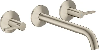 Imagen del producto de Grifo monomando encastrado AXOR One para lavabo, diseñado para montaje en pared, con caño de 220 mm y palancas, acabado níquel cepillado