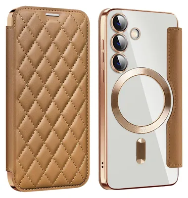 Image de Étui en similicuir marron pour Samsung Galaxy S25 Plus 5G, protection intégrale à 360°, compatible MagSafe, anti-vol de données RFID